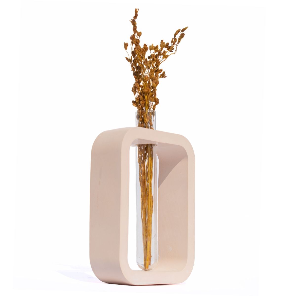 Vaso Decorativo Solitário Retangular 16,5cm Artesanal em Cimento - Palha