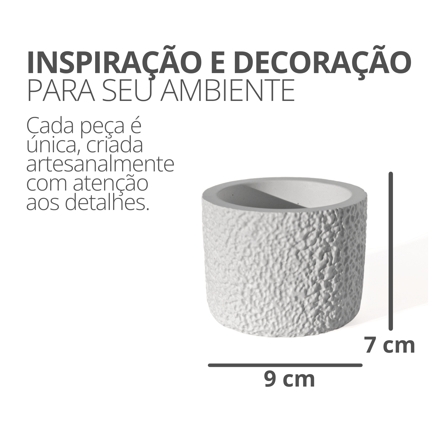 Vaso Decorativo Texturizado 9cm em Cimento Artesanal - Cinza
