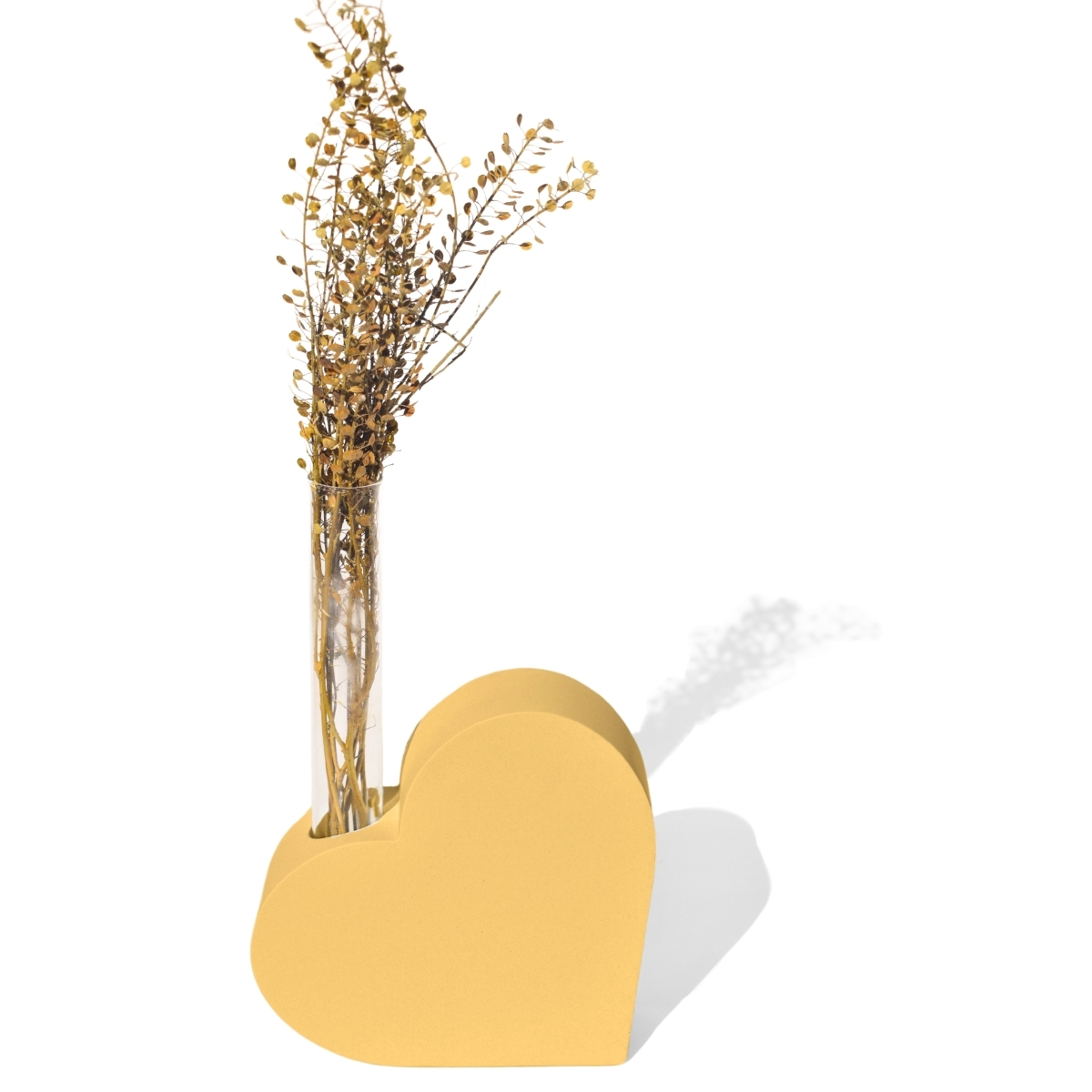 Vaso Solitário Hidropônico Coração Sólido 16,5cm em Cimento - Amarelo