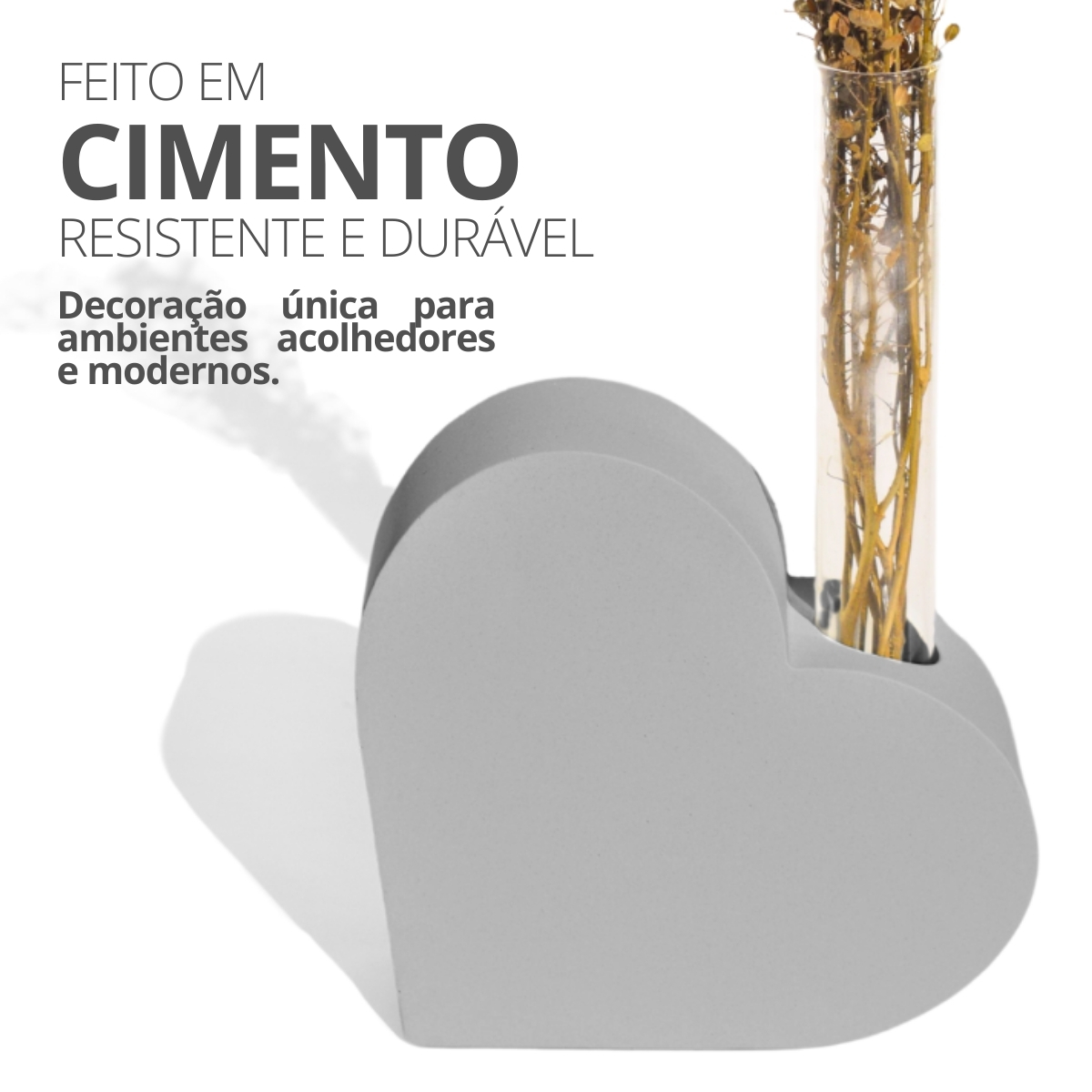 Vaso Solitário Hidropônico Coração Sólido 16,5cm em Cimento - Amarelo