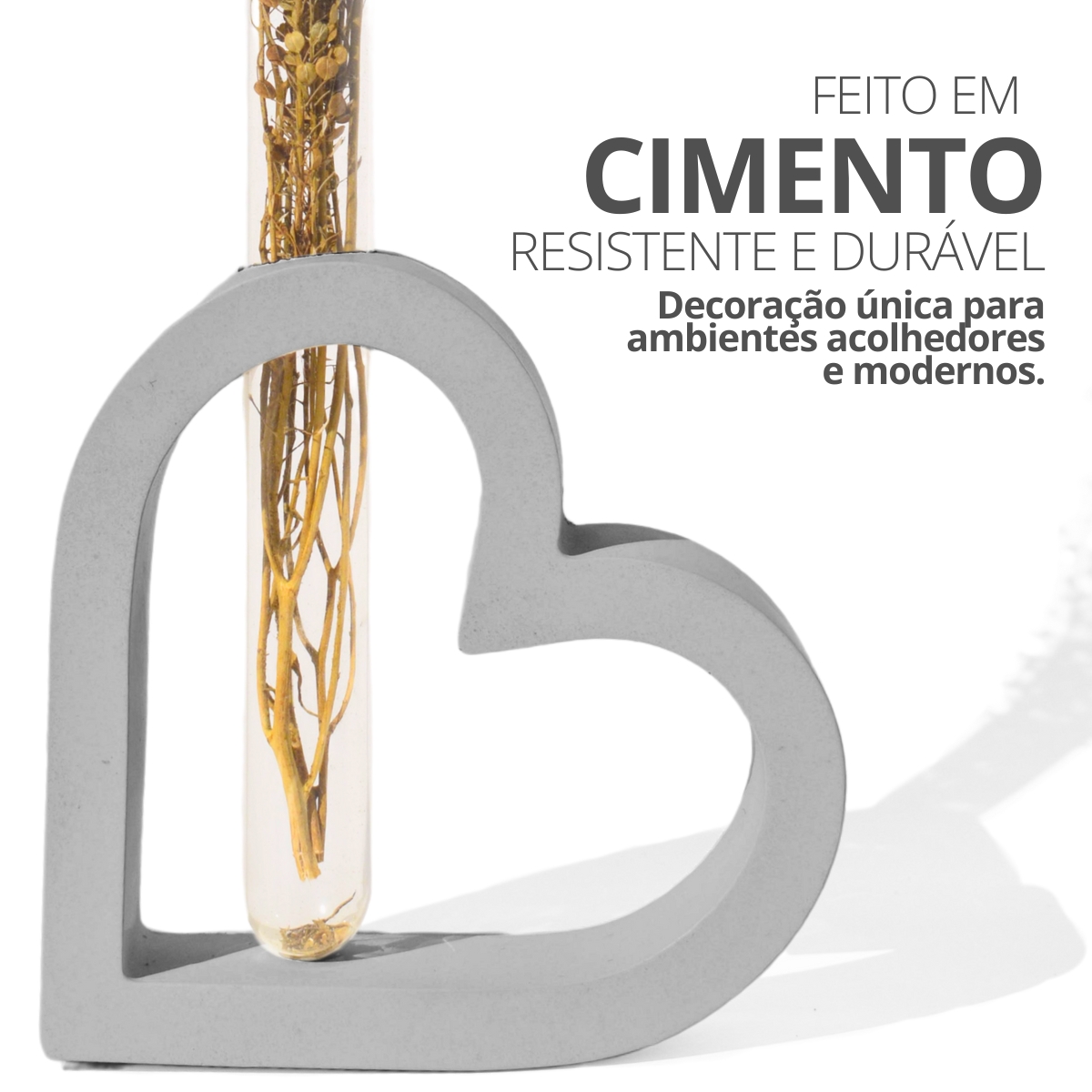 Vaso Solitário Hidropônico Coração Vazado 16,5cm em Cimento - Amarelo