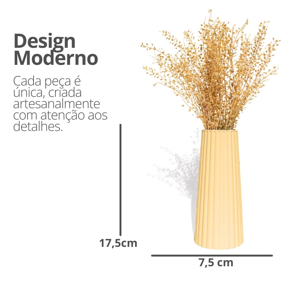 Vaso Solitário Listras 17,5x7,5cm Artesanal Em Cimento - Amarelo