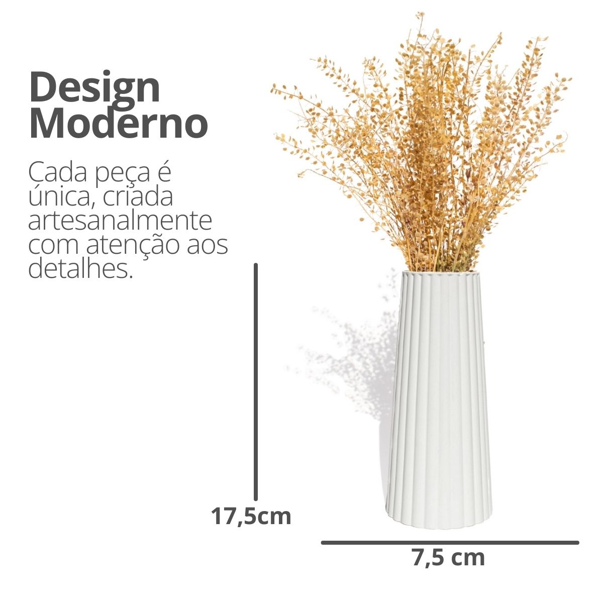 Vaso Solitário Listras 17,5x7,5cm Artesanal Em Cimento - Branco