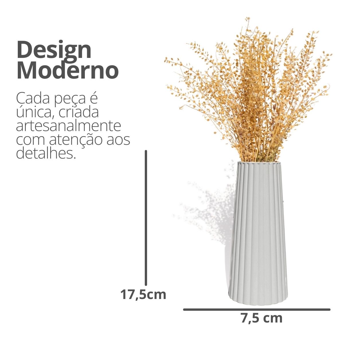 Vaso Solitário Listras 17,5x7,5cm Artesanal Em Cimento - Cinza