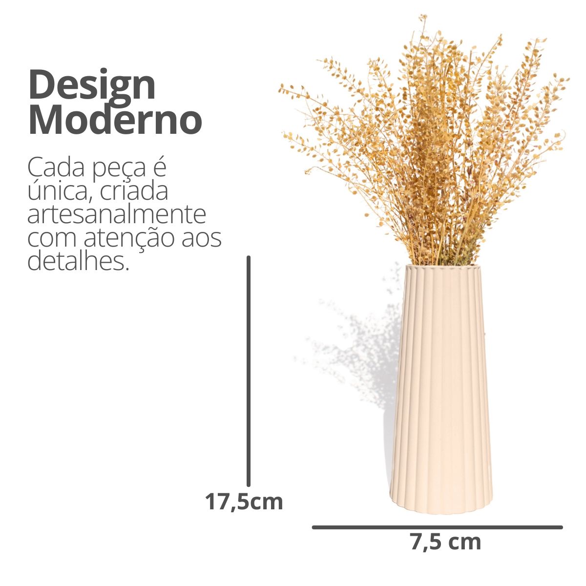 Vaso Solitário Listras 17,5x7,5cm Artesanal Em Cimento - Palha