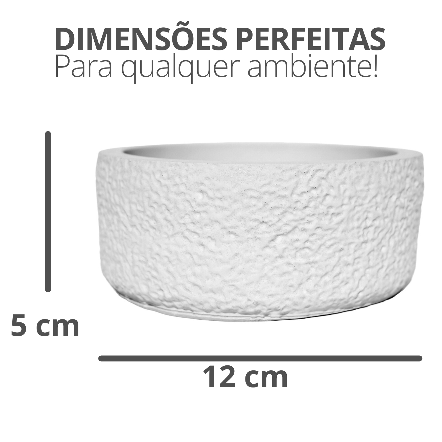 Vaso Texturizado Clássico M Baixo Artesanal 5,5x12,5cm Em Resina Mineral - Branco