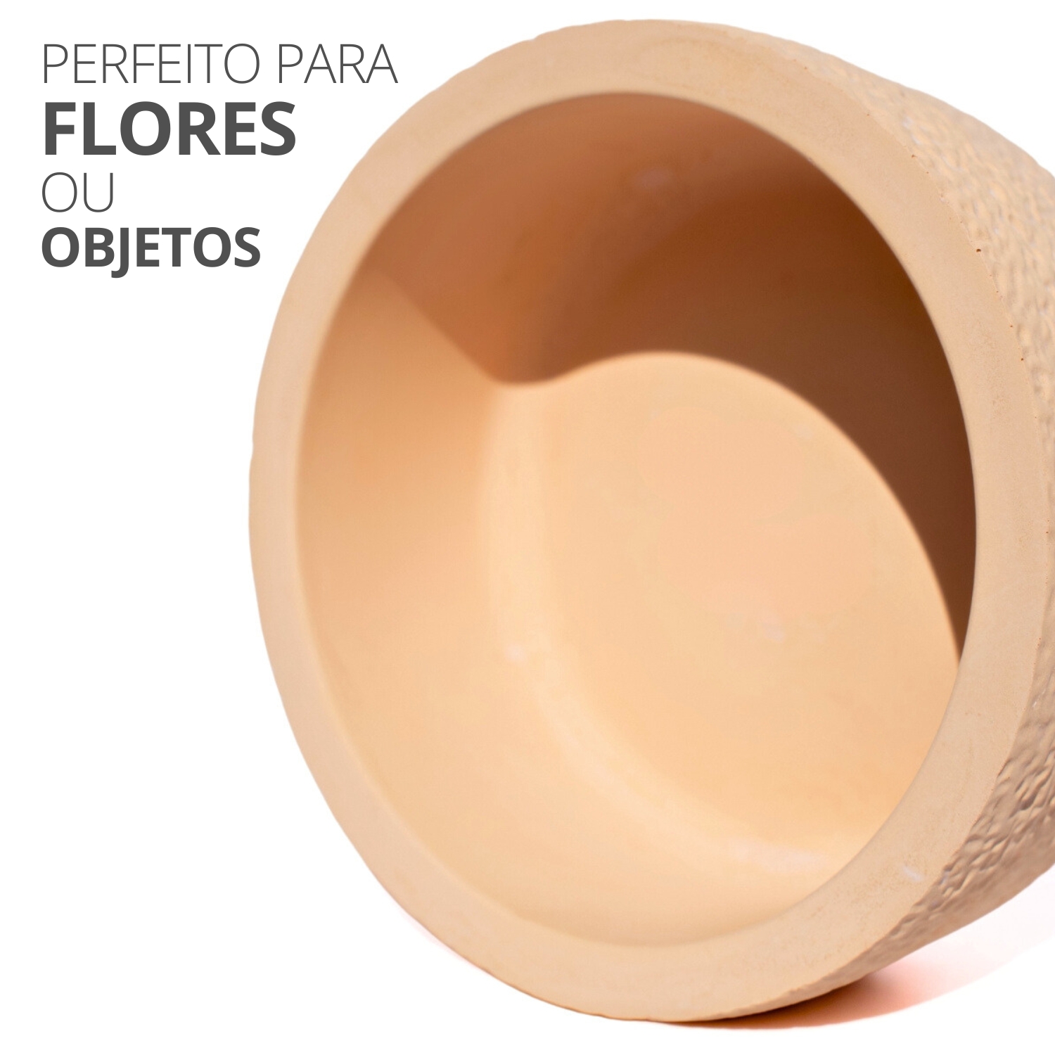 Vaso Texturizado Clássico M Baixo Artesanal 5,5x12,5cm Em Resina Mineral - Branco