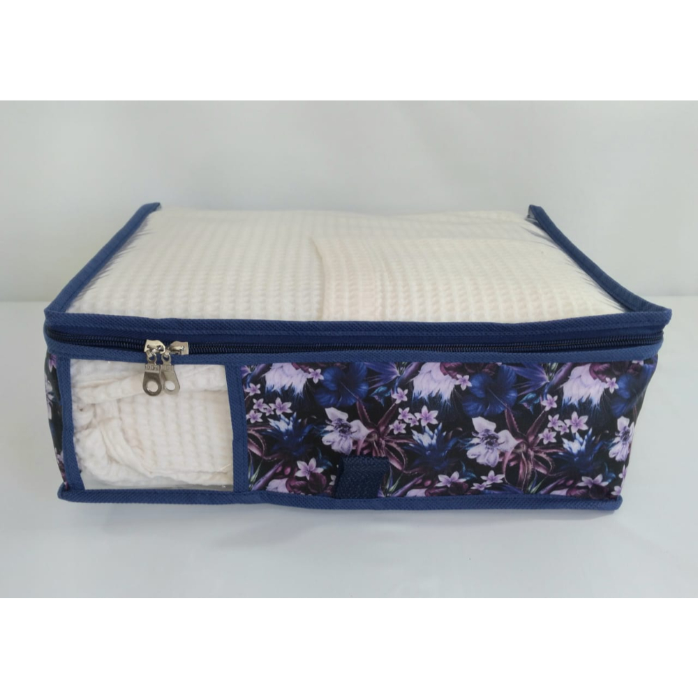 Caixa Organiza Roupa de Cama Tam P Nylon PVC Floral Az