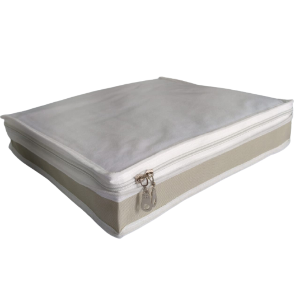 Caixa Organizadora de Lençol Tam PP Nylon PVC Creme luxo