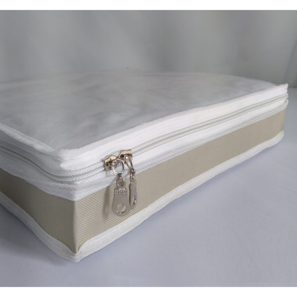 Caixa Organizadora de Lençol Tam PP Nylon PVC Creme luxo