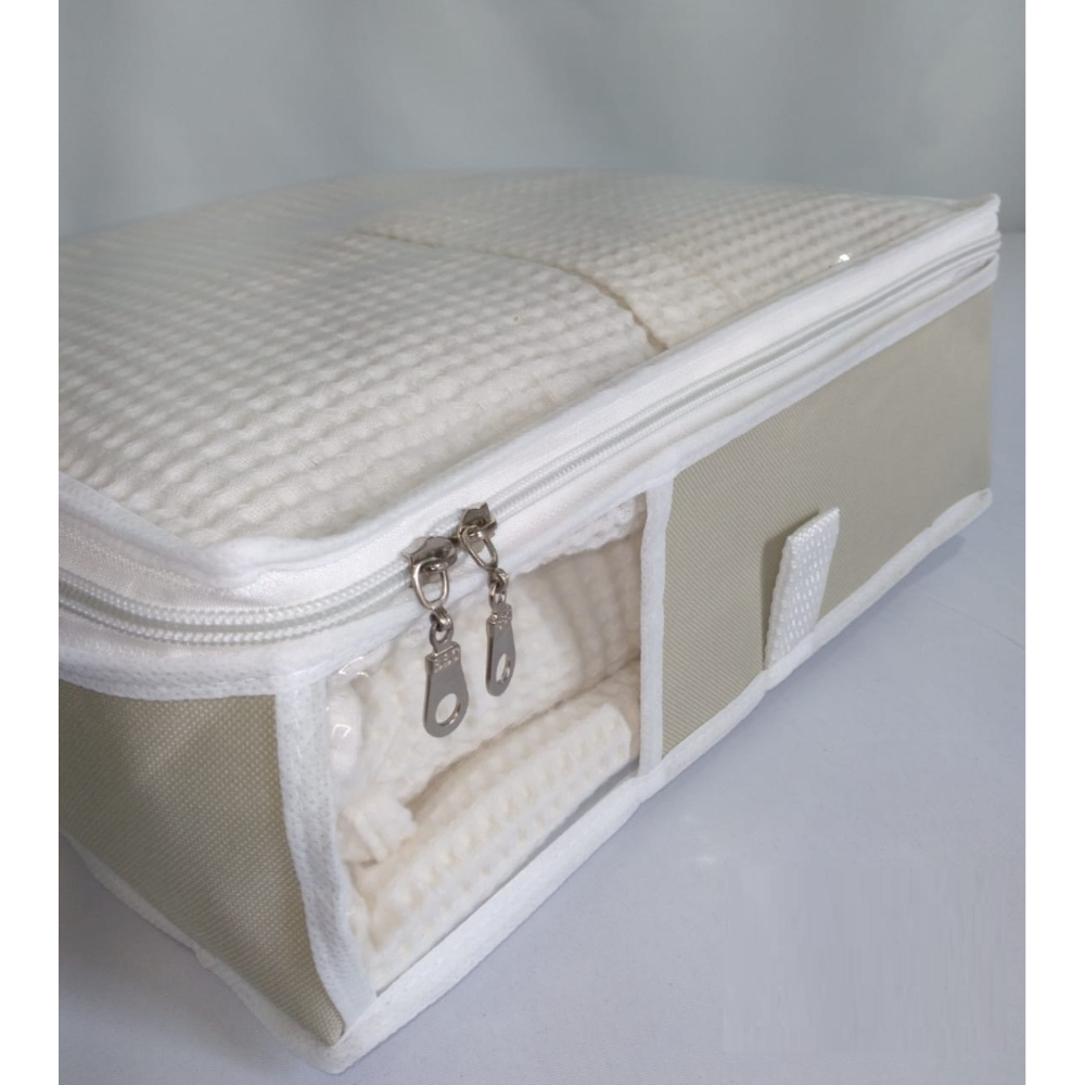 Caixa Organizadora de Mala Tam P Nylon PVC Creme luxo