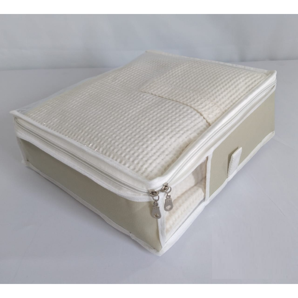 Caixa Organizadora de Mala Tam P Nylon PVC Creme luxo