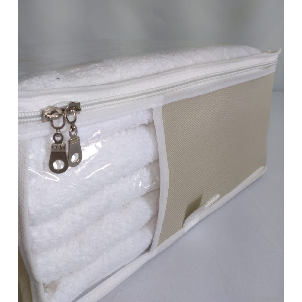 Caixa Organizadora de Toalha Tam M Nylon PVC Creme luxo