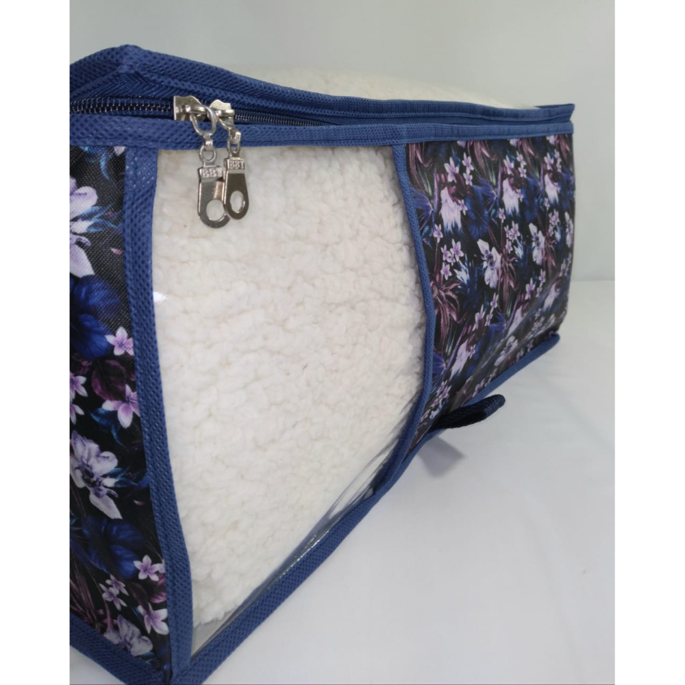 Caixa Organizadora para Edredom Tam G Nylon PVC Floral Az