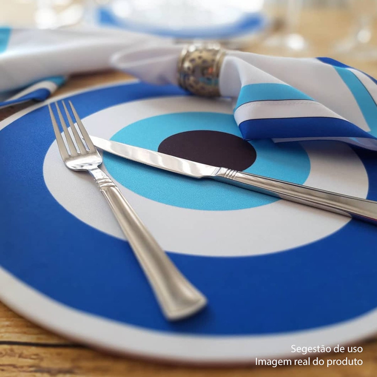 Capa p sousplat Redondo decorativo designer Olho Grego azul