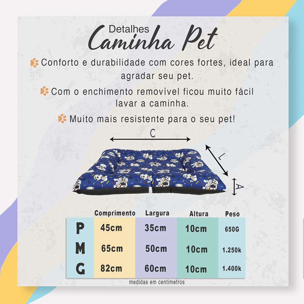 Colchonete cama Pet G 82X60 Azul Com Zíper premium c1