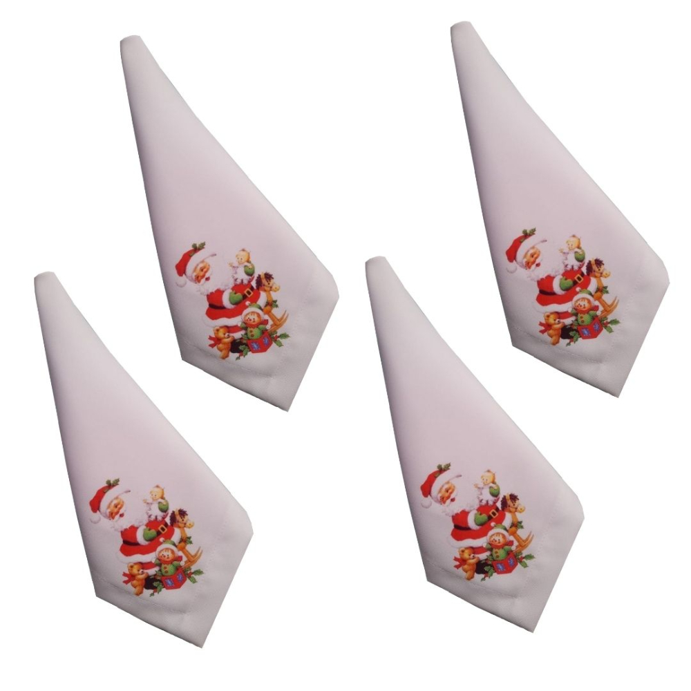 Jogo 4 Guardanapo mesa decorativo 45x45 Papai Noel designer vermelho