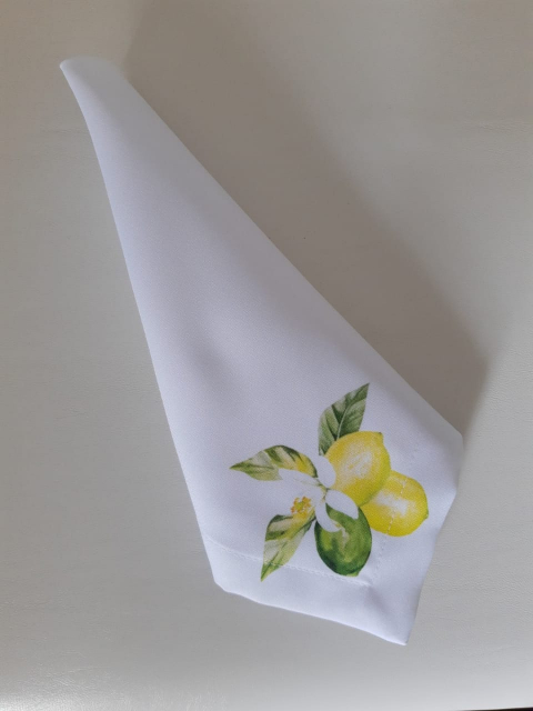Jogo 4 Guardanapo mesa decorativo 45x45 limão designer branco/verde