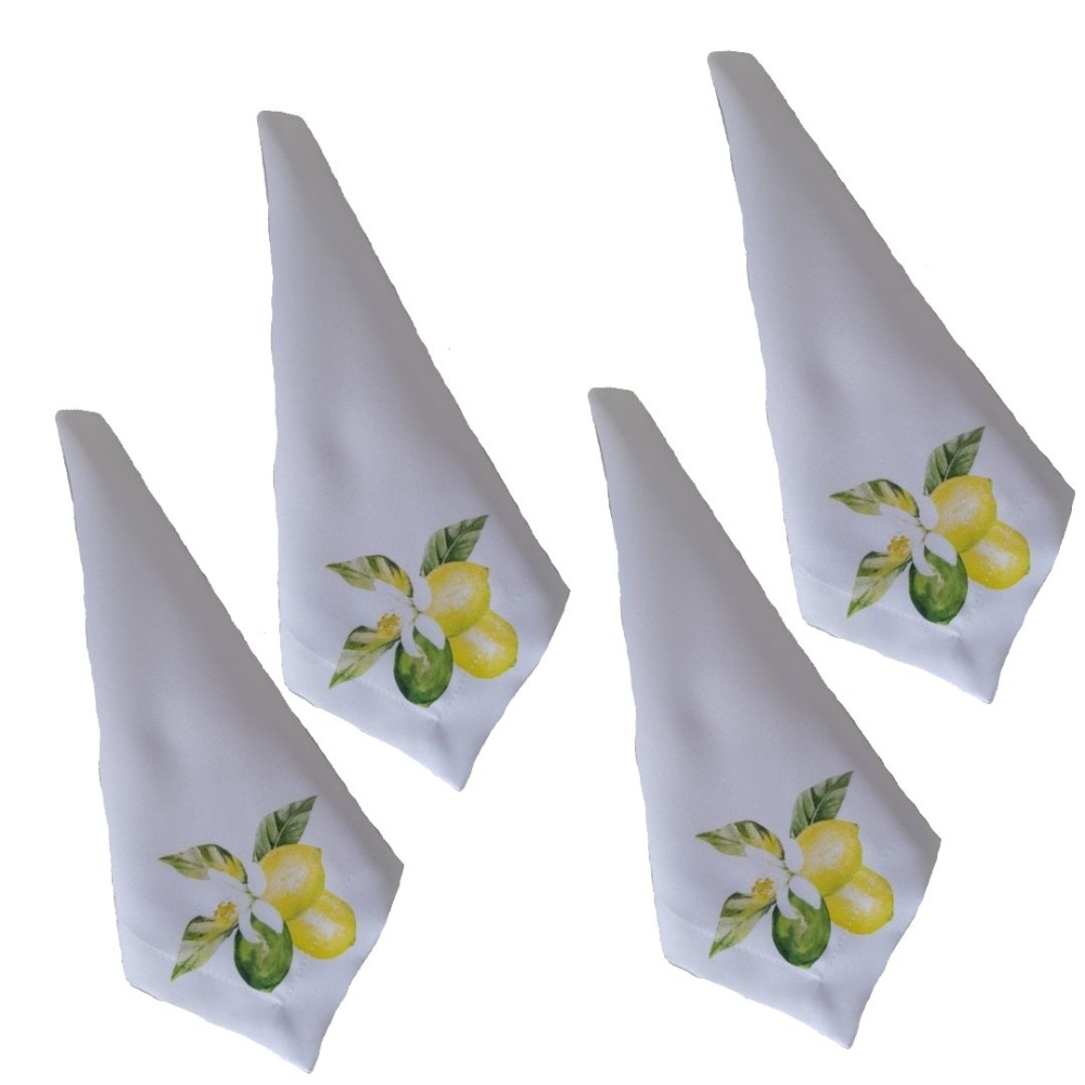 Jogo 4 Guardanapo mesa decorativo 45x45 limão designer branco/verde
