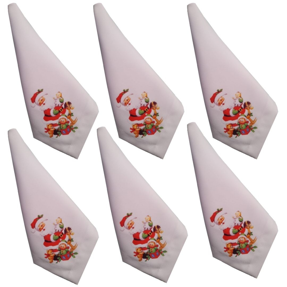 Jogo 6 Guardanapo mesa decorado 45x45 Papai Noel luxo premium