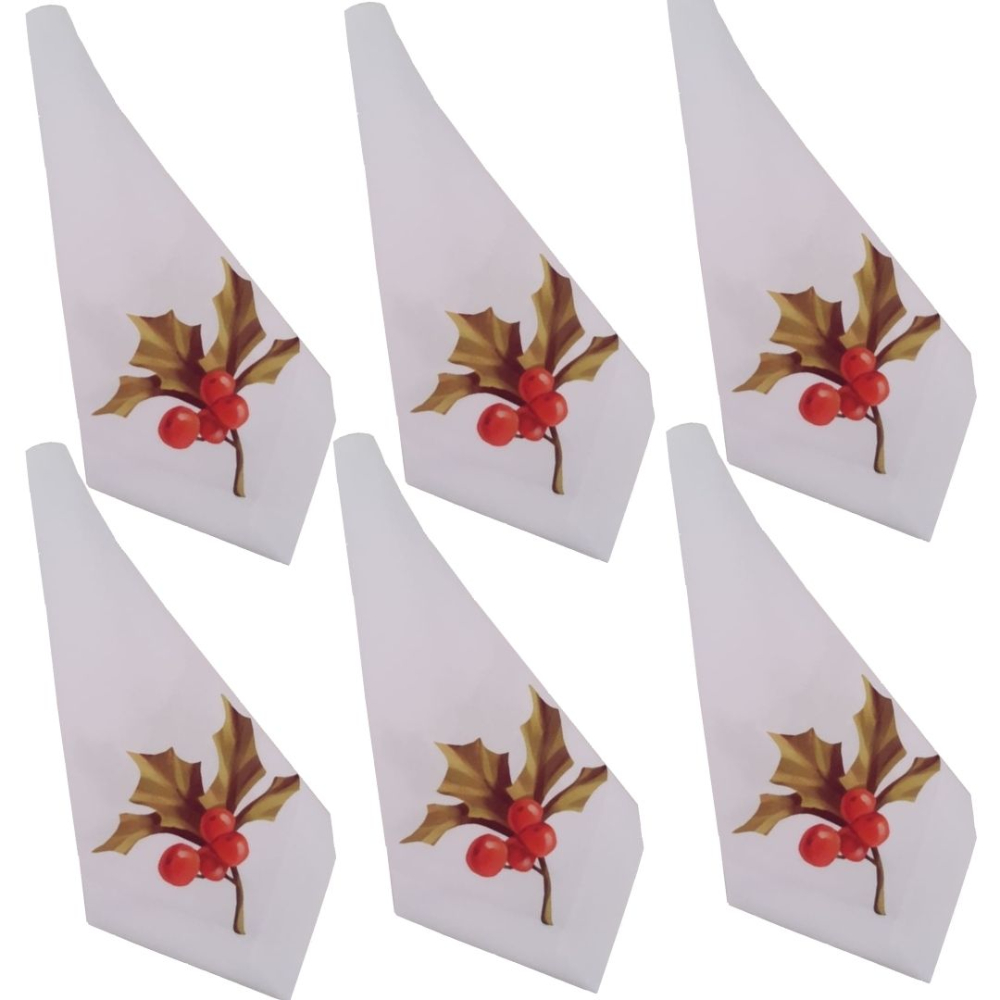 Jogo 6 Guardanapo mesa decorativo 45x45 Cereja designer branco
