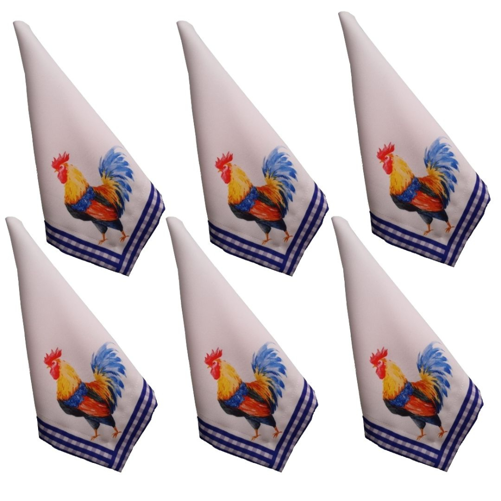 Jogo 6 Guardanapo mesa decorativo 45x45 Galo designer azul