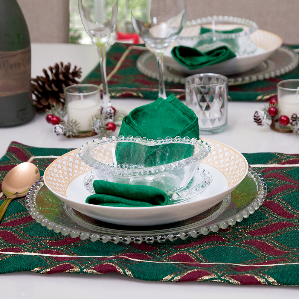 Jogo Americano 2 peças Natal geometrico estampado verde