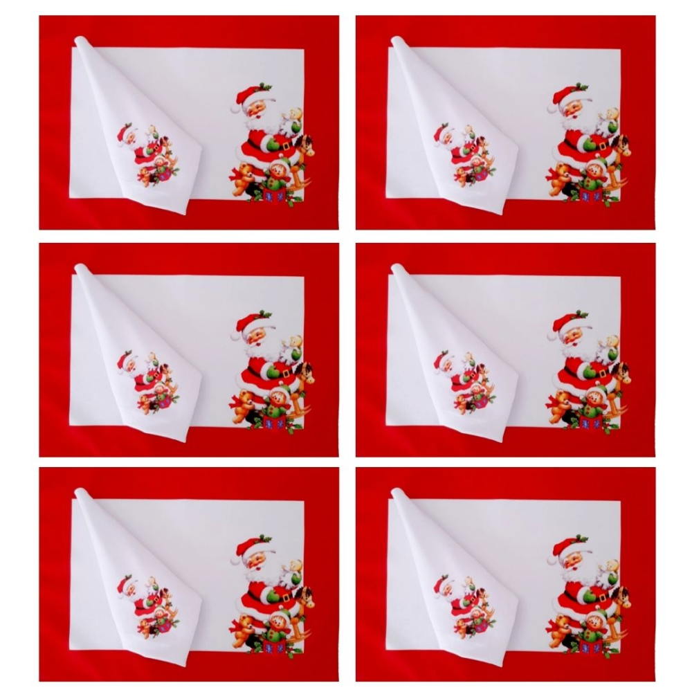Jogo Americano 6 peças + guardanapo Papai Noel  em tecido