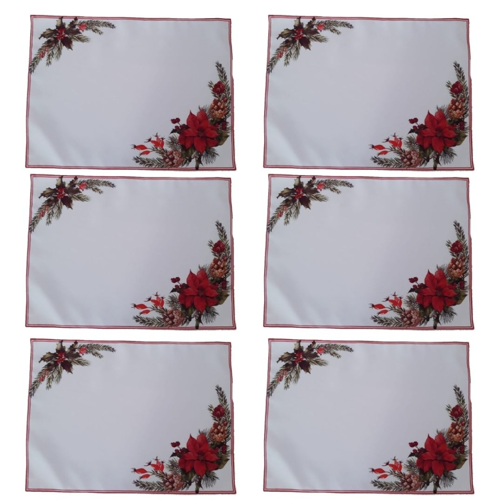 Jogo Americano 6 peças 50x37 flor de natal estampado