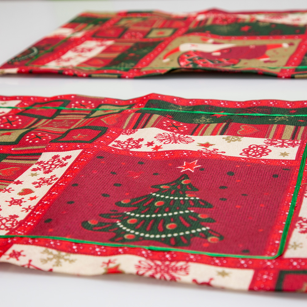 Jogo Americano Natalino 2 peças em tecido Vermelho 43X33cm