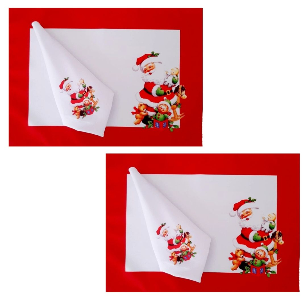 Kit 2 guardanapo + 2 lugar americano estamp decorativo Papai Noel