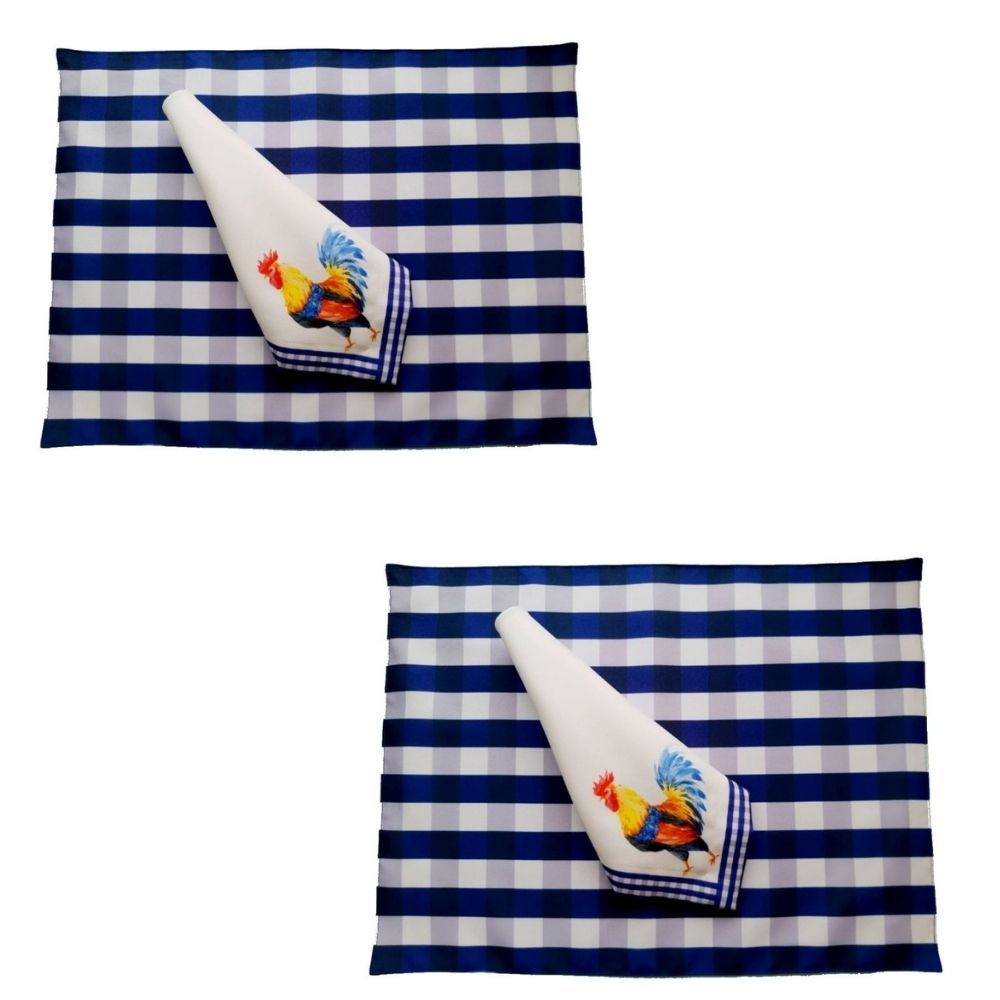 Kit 2 guardanapo + 2 lugar americano luxo designer azul mesa