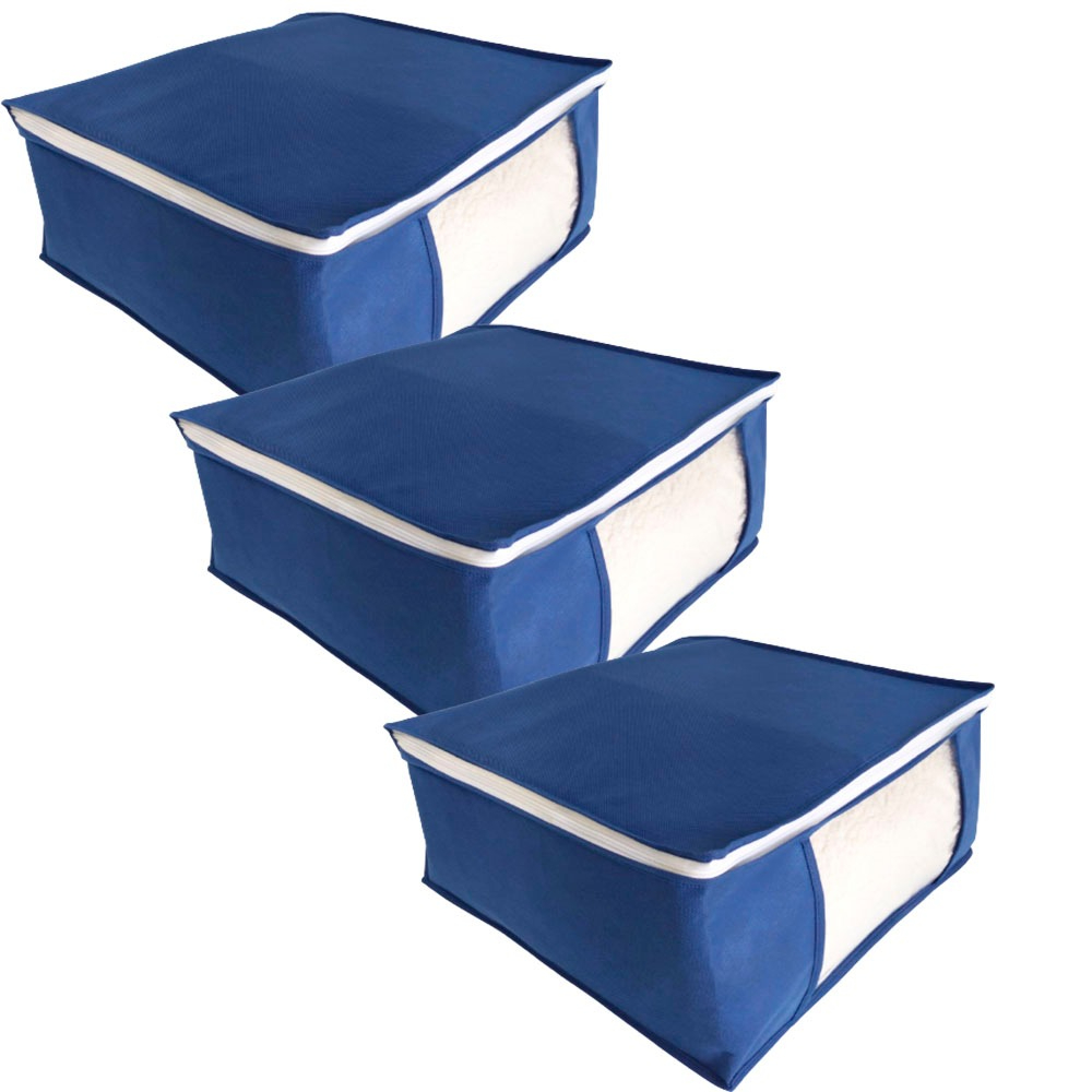 Kit 3 Organizadores G para Armário TNT Azul Visor PVC
