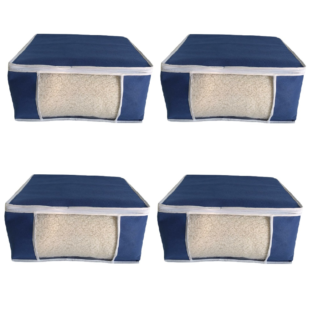 Kit 4 Caixas G Organizadoras Almofada TNT Azul Visor PVC