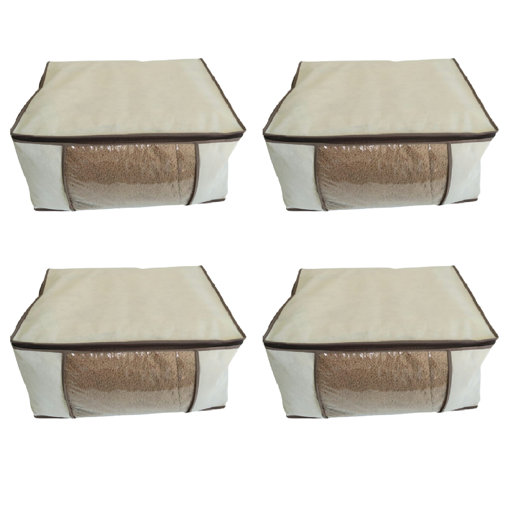 Kit 4 Caixas G Organizadoras Almofada TNT Bege Visor PVC