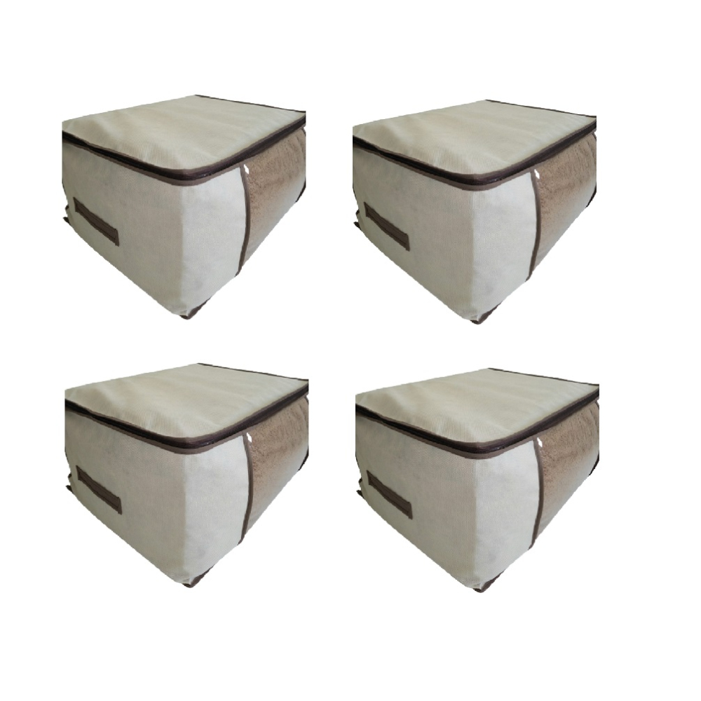 Kit 4 Caixas G Organizadoras Almofada TNT Bege Visor PVC