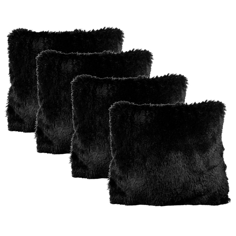 Kit 4 capas de almofada 45X45 preta felpuda pelúcia
