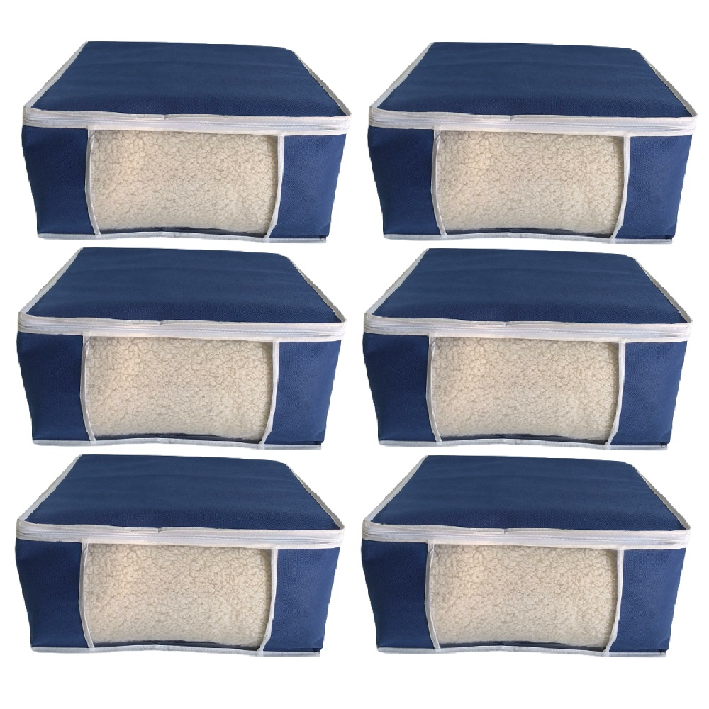 Kit 6 Organizadores G Guarda Roupa TNT Azul Visor PVC