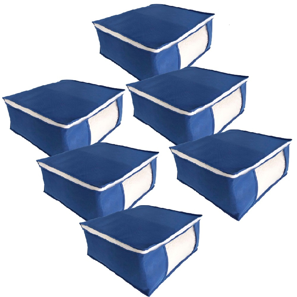 Kit 6 Organizadores G Guarda Roupa TNT Azul Visor PVC