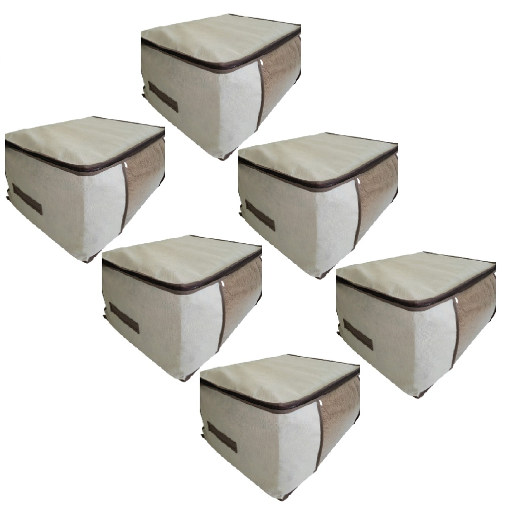 Kit 6 Organizadores G Guarda Roupa TNT Bege Visor PVC