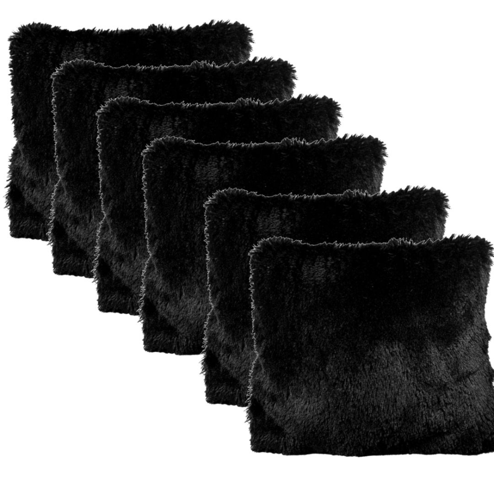 Kit 6 capas de almofada 45X45 preta felpuda pelúcia