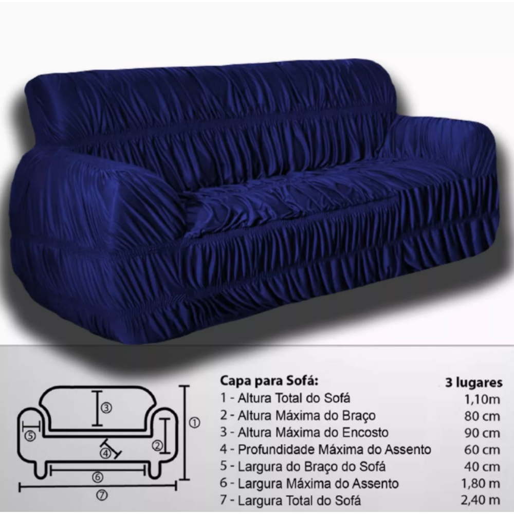 Kit Capa p Sofá 2 e 3 Lugares protege premium tecido Azul M.