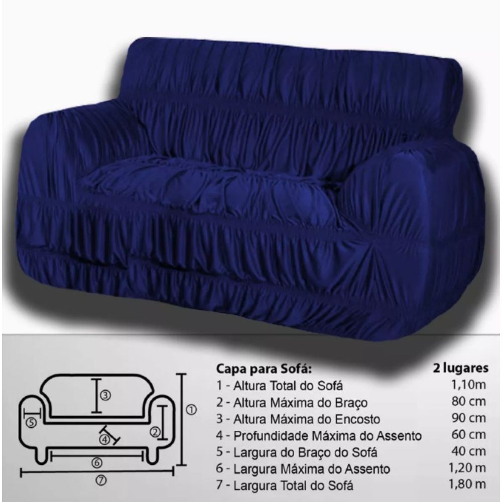 Kit Capa p Sofá 2 e 3 Lugares protege premium tecido Azul M.