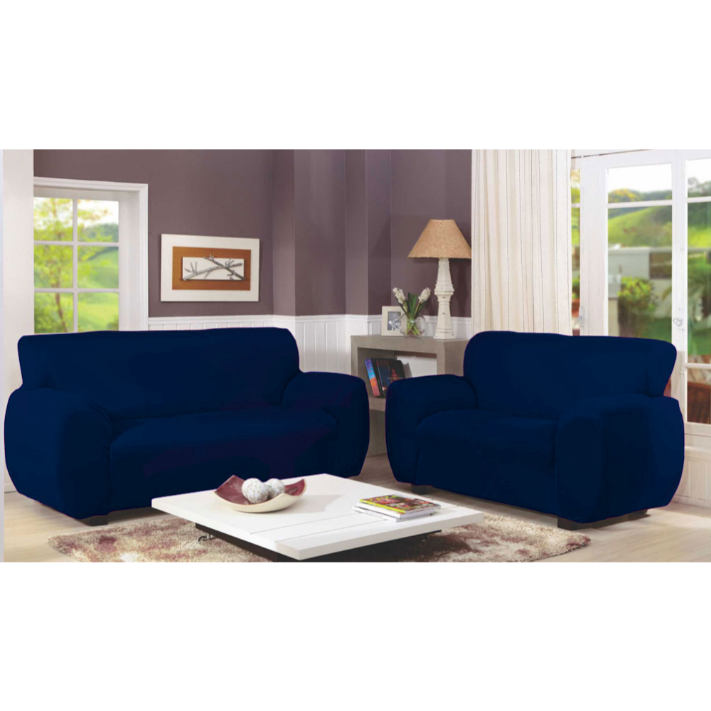 Kit Capa p Sofá 2 e 3 Lugares protege premium tecido Azul Ms