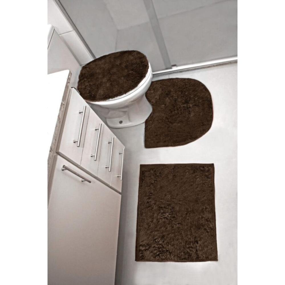 Kit banheiro 3 peças Marrom Shaggy decorativo premium luxoB