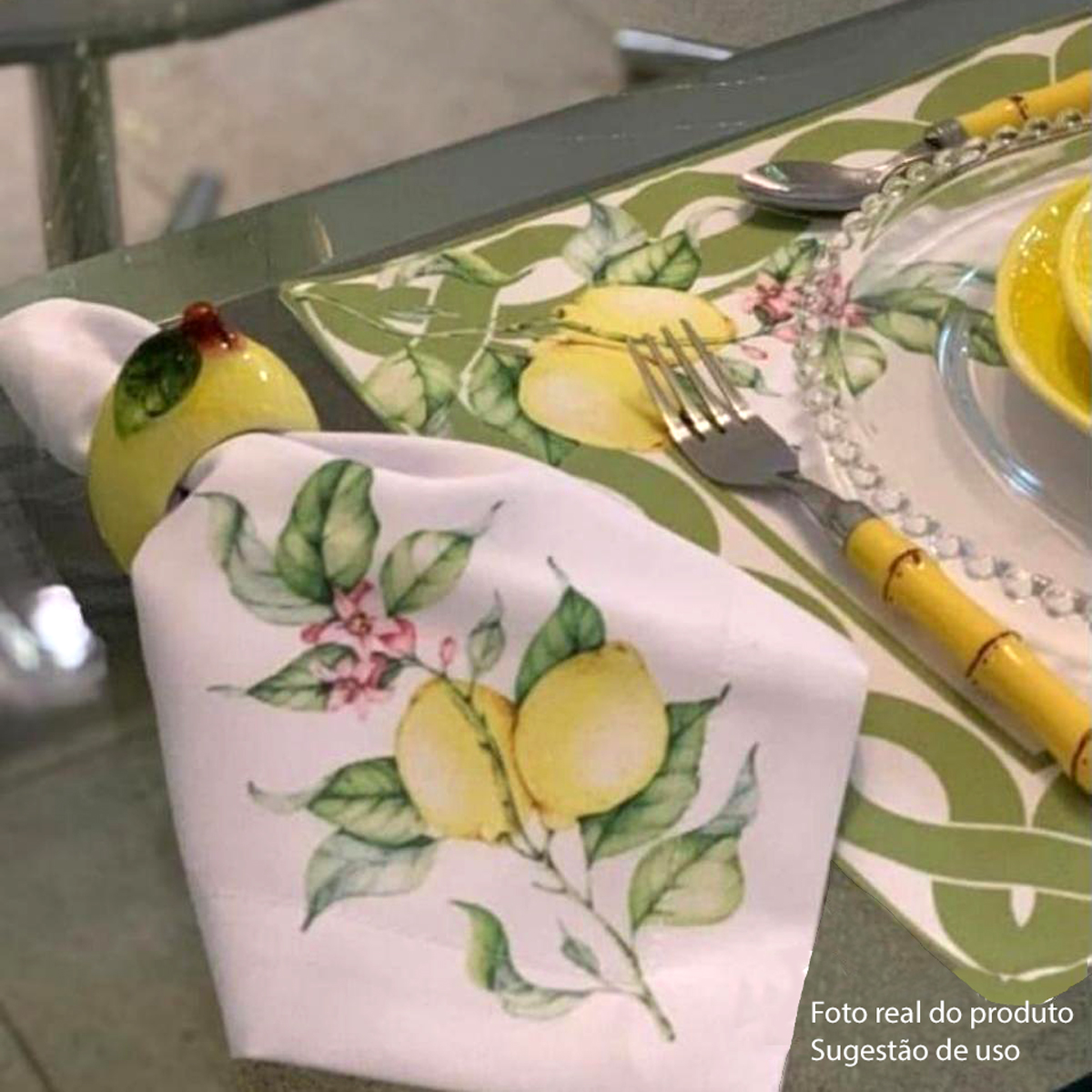 Lugar Americano tecido retangular estampado decorativo Limão