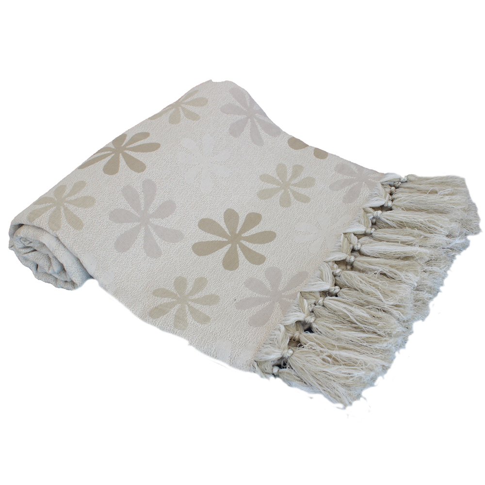 Manta Xale p Sofá tipo capa jacquard Flor57S Bege 2,20x1,40