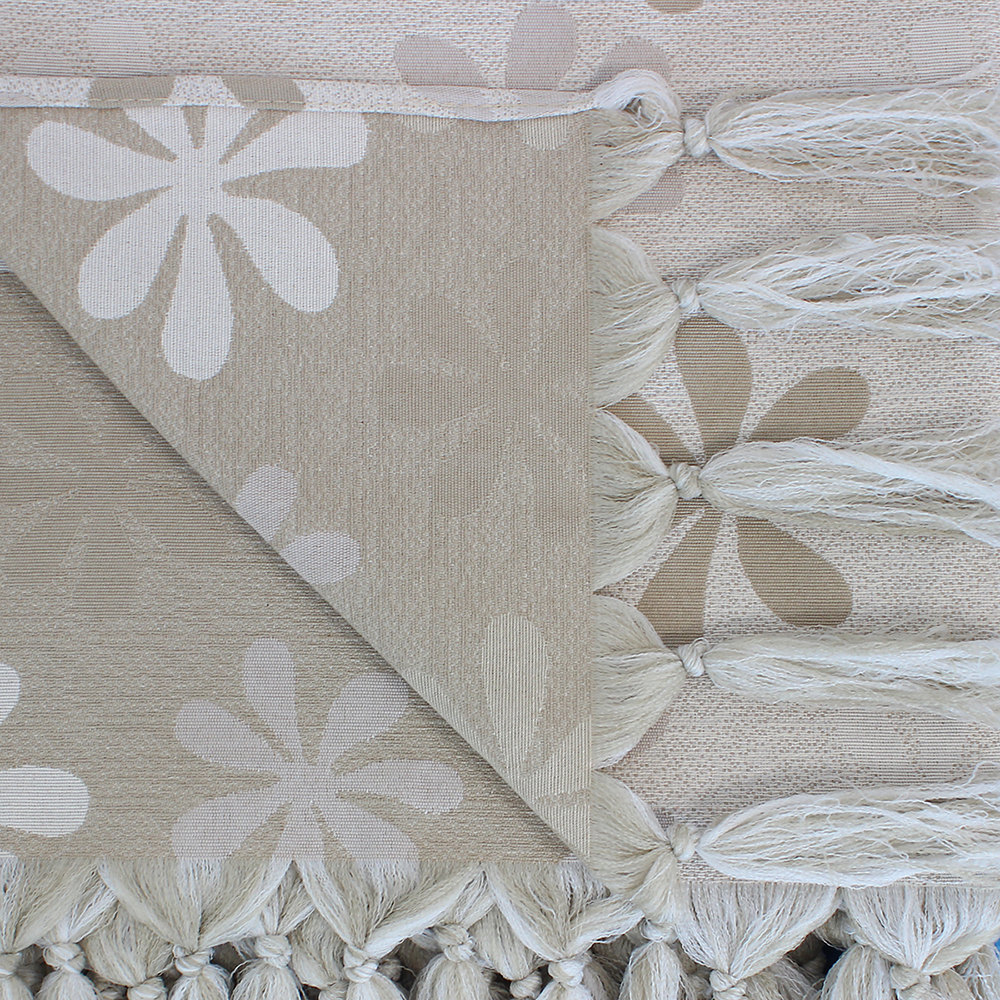 Manta Xale p Sofá tipo capa jacquard Flor57S Bege 2,20x1,40