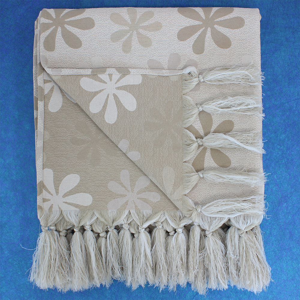Manta Xale p Sofá tipo capa jacquard Flor57S Bege 2,20x1,40