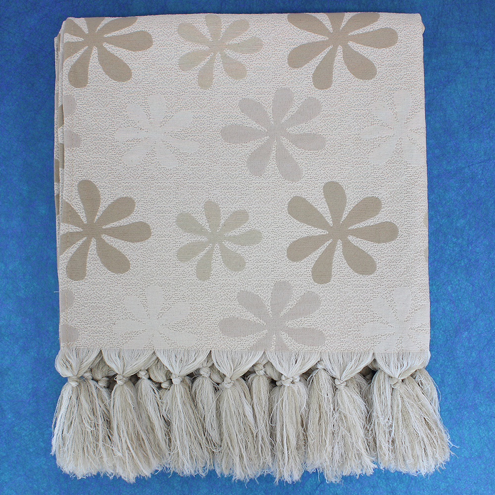 Manta Xale p Sofá tipo capa jacquard Flor78S Bege 2,50x1,40